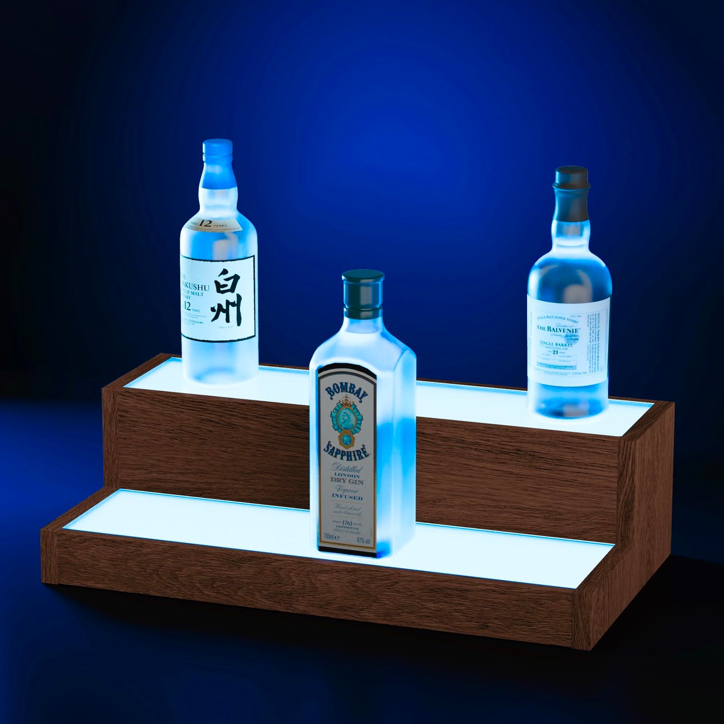 Boss Premium® BarUSA™ LED Wood Lighted Bar Shelf Display Liquor Bottle Alcohol Whiskey Shelves Rack Stand Tray Units for Home Bar Living Room Accessories and Decor - Designed in USA (2-Step,  - WoodArtSupply