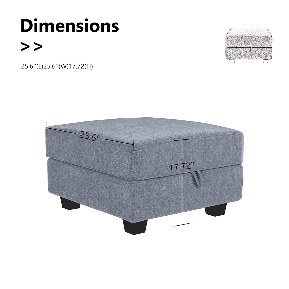 HONBAY Square Ottoman Module for Modular Sectional Sofa, Storage Ottoman Footrest and Seat Cube, Bluish Grey HONBAY