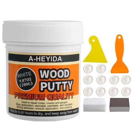 Wood Putty, Wood Filler Putty - White Wood Filler for Trim, Wood Filler Paintable, Stainable, Quickly Repair Wood Cracks and Holes on Wooden Floor A-HEYIDA