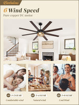 65 Inch Farmhouse Ceiling Fan with Lights & Remote Control, Quiet Reversible DC Motor, Wooden Blades, Seeded Glass Lampshade - Ideal for Bedroom, Living Room, Dining Room Fanbulous