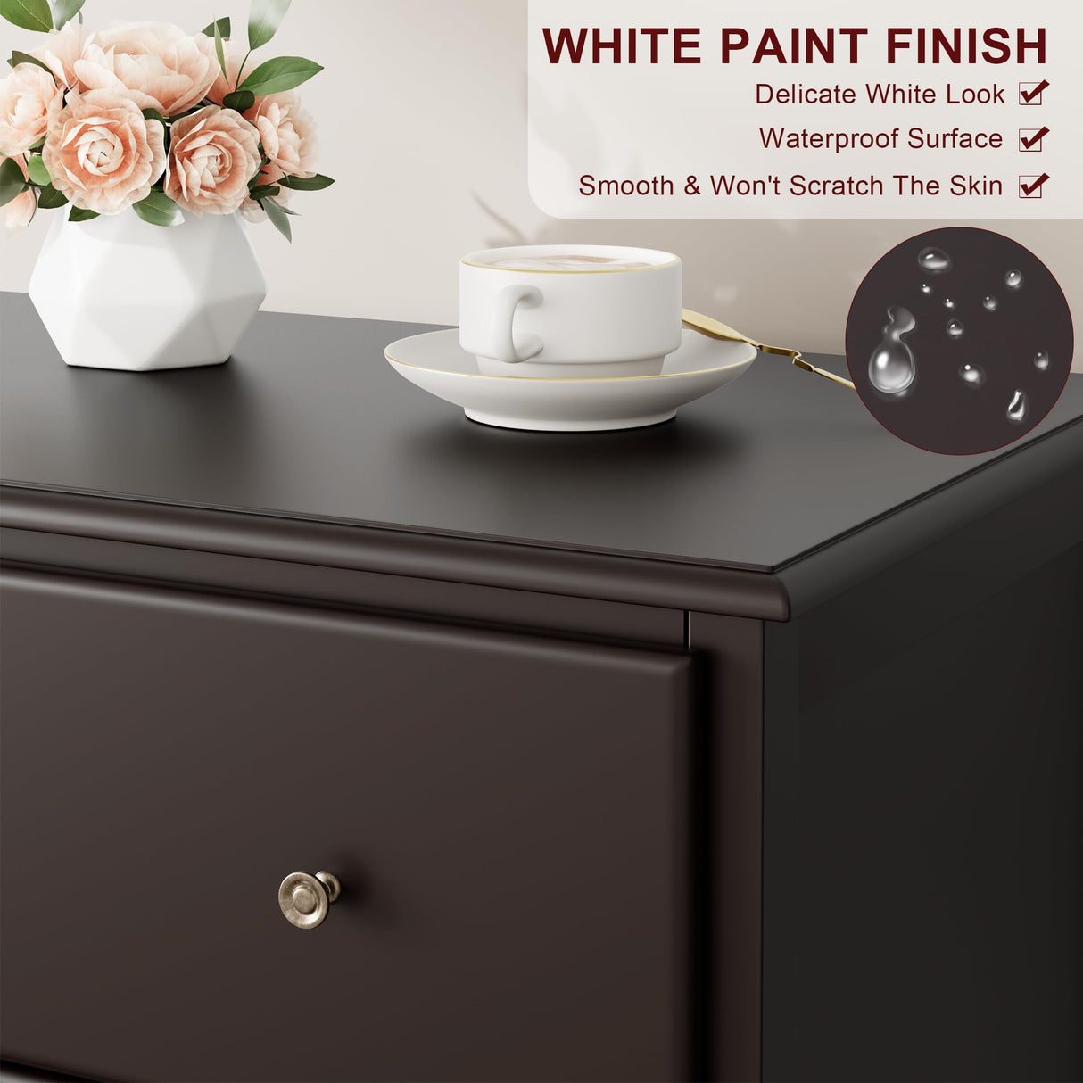 HOUSUIT Dresser, 4 Drawer Dressers Chests of Drawers, Modern Tall Dresser, Wood Drawer Chest Storage Cabinet for Living Room, Hallway, Entryway, Home Office, Dark Brown HOUSUIT