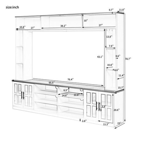 95.5" Wall Unit TV Stand Set with Bookshelves, Entertainment Center for Televisions Up to 80", Large Media Console with Cabinets and Tempered Glass Doors for Living Room Merax