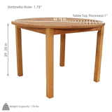 Sunnydaze Meranti Wood Round Outdoor Dining Table with Umbrella Hole - Teak Oil Finish - 42-Inch Sunnydaze