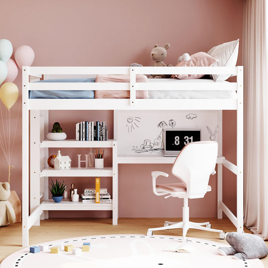 Full Size Loft Bed with Desk and Storage Solutions in White by Bellemave - WoodArtSupply