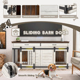 Erinnyees Solid Wood Dog Crate Furniture, 72.4" Wooden Indoor Dog Kennel Furniture for Large Dogs, Heavy Duty Dog Crates with Divider, Indoor Dog Cage Furniture TV Stand with Sliding Doors and Drawers Erinnyees