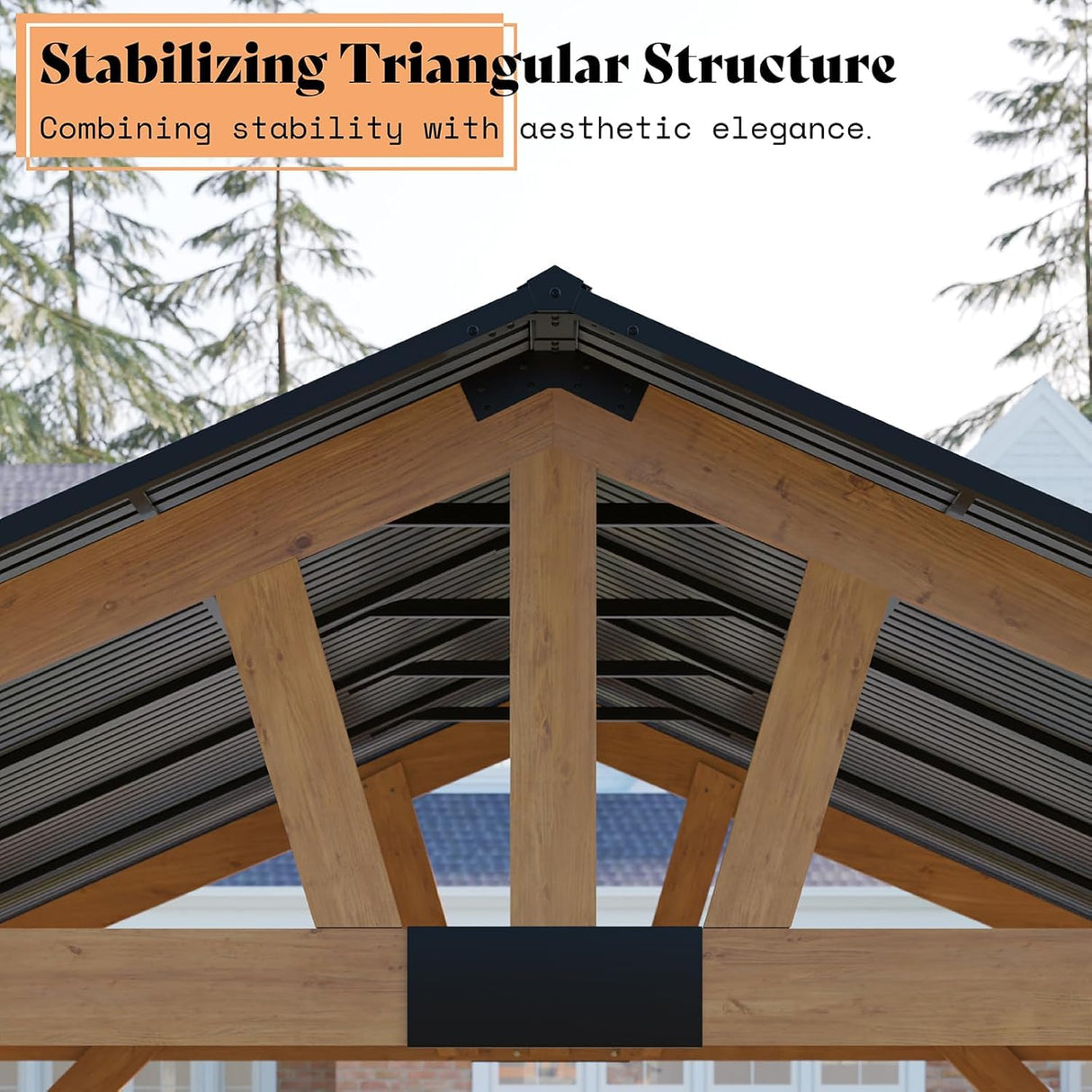 AMERLIFE 13x15 ft Spruce Wood Gazebo, Outdoor Gazebo with Bar Storage, Hardtop Wooden Paviloinwith Metal Steel Gable Roof, Patio, Garage, Black + Natural Wood AMERLIFE