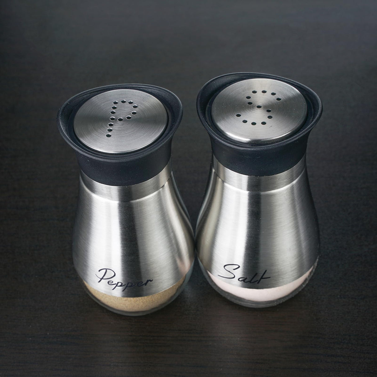Salt and Pepper Shakers Set, Glass Bottom Salt Pepper Shaker with Stainless Steel Lid for Kitchen Gadgets Cooking Table, Camp,BBQ Spice Shaker Containers, BBQ Seasoning Jars (Silvery) Yeahey