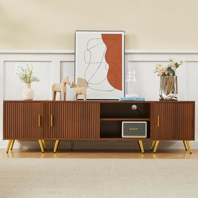 COSVALVE 71" TV Stand for 65/75/80 Inch TVs, Free Combination Walnut Entertainment Center for Living Room, Modern with Fluted Panel, Storage Cabinets, Adjustable Shelves & Metal Legs
