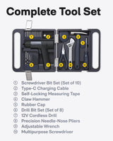 HOTO Cordless Brushless Drill Tool Set, Variable Speed, Hidden Buckle, Unique LED Screen, Intelligent Digital Display, Safe, Exquisite & Practical, High-end Drill Kit for Home/Daily Use HOTO