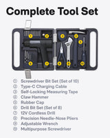 HOTO Cordless Brushless Drill Tool Set, Variable Speed, Hidden Buckle, Unique LED Screen, Intelligent Digital Display, Safe, Exquisite & Practical, High-end Drill Kit for Home/Daily Use HOTO