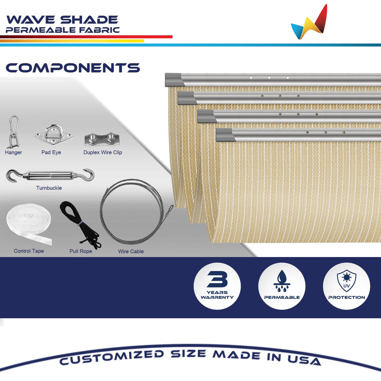 Windscreen4less 7' x 14' Retractable Sun Shade Canopy Cover Sliding Wave Shade Sail for Pergola Patio Deck Yard Gazebo Outdoor (Beige) Windscreen4less