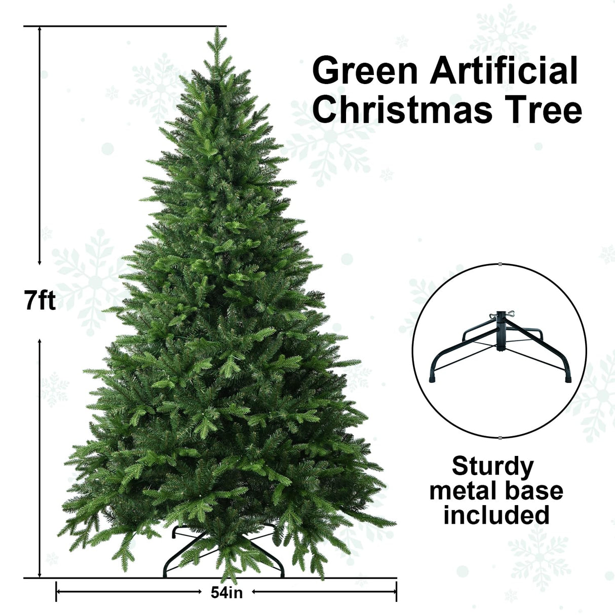 7 FT Artificial Christmas Tree with 1971 PE&PVC Mixed Branch Tips, Unlit Hinged Premium Spruce Fake Xmas Trees, Green, Foldable Base Treepool