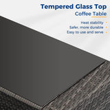 Wisteria Lane 4 Piece Outdoor Patio Furniture Sets, Wicker Conversation Set for Porch Deck, Grey Rattan Sofa Chair with Cushion （Blue Wisteria Lane