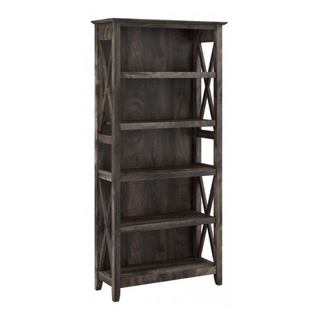 Bush Furniture Tall 5 Shelf Bookcase for Living Room or Home Office, Large Bookshelf, Modern Farmhouse Style, Key West Collection, Dark Gray Hickory Bush Furniture
