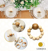 Napkin Rings Set of 6 - Wooden Beads Napkin Rings | Rustic Wooden Napkin Ring Holder for Table Decoration Handmade LEBEJUA Napkin Ring with Wood Beads & Jute Twine - Farmhouse Napkin Rings Boho Style LEBEJUA