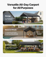 VEVOR Carport, 10 x 20 FT Outdoor Car Canopy, Potable Carport, Heavy Duty Galvanized Car Shelter, UV-Resistant & Water-Resistant, All-Season Protection, Storage Shed for Car Boat Motorcycle Grey VEVOR