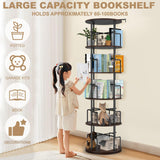 Amzeth Solid Wood Rotating Bookshelf, 5 Tiers, 360 Degree Rotating Bookshelf Tower, Round Floor Standing Rotating Bookcase with Anti-Tipping Design for Small Spaces, Corners, Bedrooms, Etc- Brown Amzeth