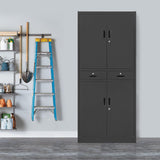Wanfu Metal Storage Cabinet, 71" Locking Storage Cabinet with Adjustable Shelves and 2 Drawers, Steel Storage Cabinet for Office, Garage, Home, School, Utility Room(Black) Wanfu