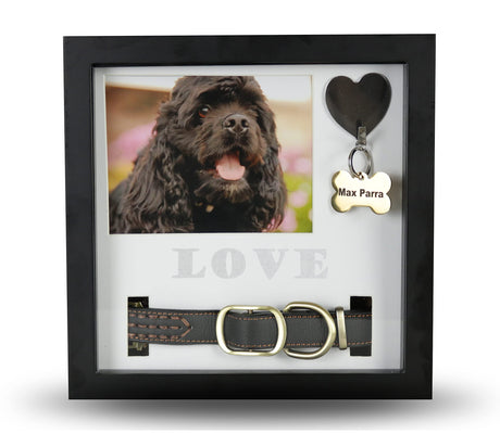 Daily Power-tivity Pet Memorial Picture Frame Shadow Box - Dog Gift Keepsake wCollar Mount and Heart Hook Forever In Memory, Remembrance Show Sympathy For Your BONUS TWO Mattes to choose from, Black Daily Power-tivity
