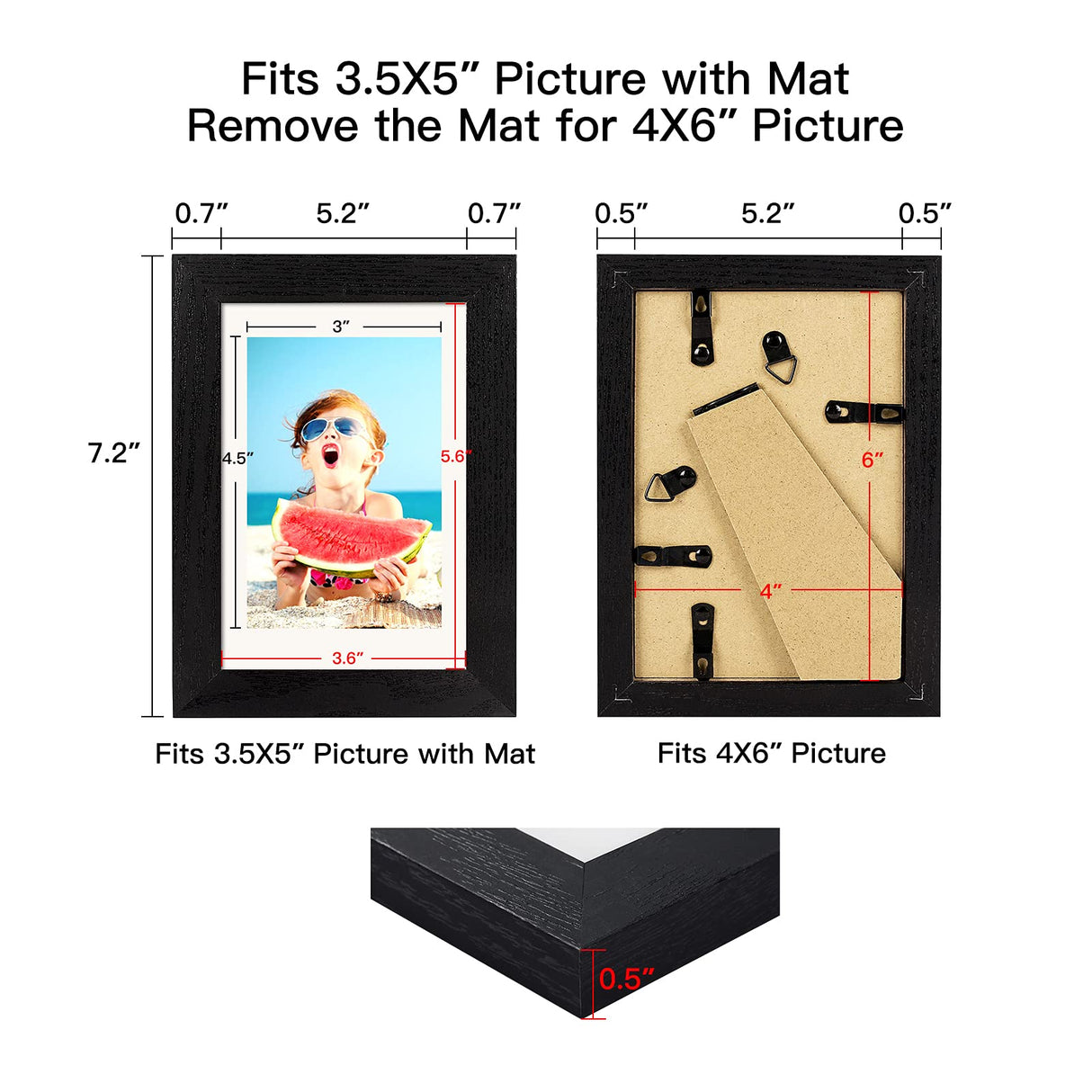 BAIJIALI 4x6 Picture Frame Distressed Farmhouse Wood Pattern Set of 4 with Tempered Glass,Display 3.5x5 with Mat or 4x6 Without Mat,Multicolour BAIJIALI