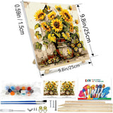 igoodom Paint by Numbers Kit for Adults with Frame and Easel, 25x25cm DIY Acrylic Painting on Canvas with Box, Sunflower Paint by Number Set for Home Wall Decor igoodom