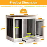 yookare White Heavy Duty Furniture Dog Crate, Wood and Metal Cage Kennel, Double Doors End Table with Drawer and Pull-Out Trays, Dog Home for Indoor use, Medium Size yookare