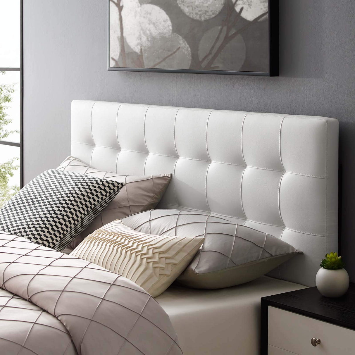 Modway Lily Tufted Faux Leather Upholstered Full Headboard in White Modway