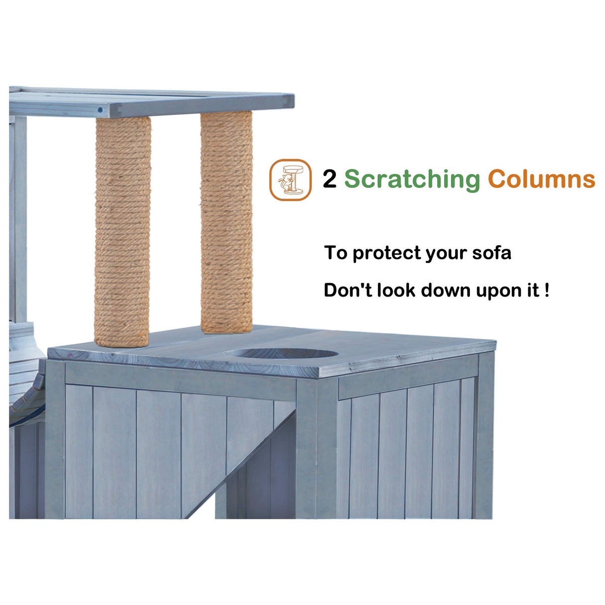 MCombo Cat House with Scratcher, Wood Cat Condo Furniture for Indoor, Kitten Villa Enclosures Gray 0505 MCombo