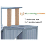 MCombo Cat House with Scratcher, Wood Cat Condo Furniture for Indoor, Kitten Villa Enclosures Gray 0505 MCombo