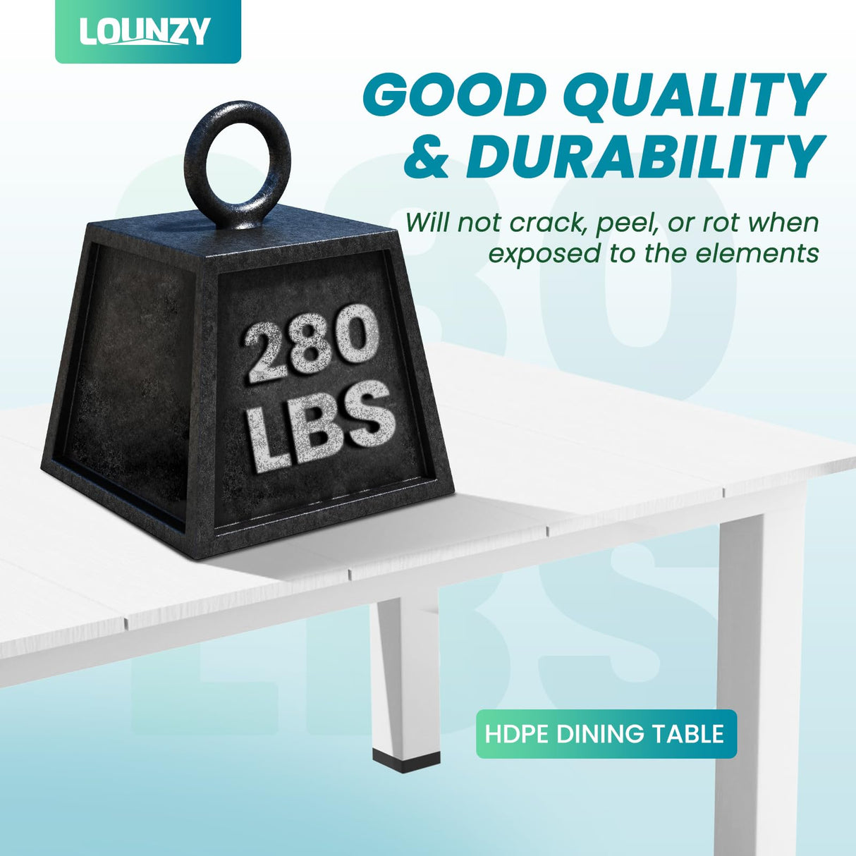 LOUNZY 75.2" HDPE Rectangle Outdoor Dining Table for 8, Oversized Patio Dining Table w/ 2" Umbrella Hole,White LOUNZY