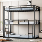 Mixcous Metal Triple Bunk Bed, Twin Over Twin Over Twin Heavy Duty Bunkbeds, Full-Length Guardrail Family-Friendly for All Ages, Bedroom, No Box Spring Needed, Easy Assembly, Black Mixcous