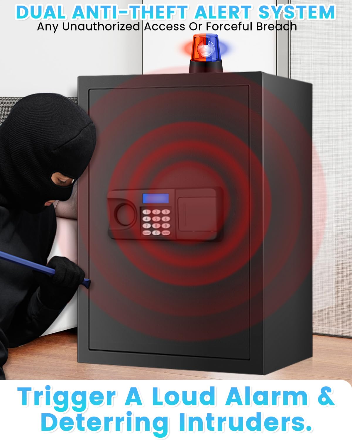 Safe Box, 3.2 Cuft Home Safe with Fireproof Waterproof Bag, Anti-Theft Digital Security Safes with Smart Alert System, Removable Shelf, Mute Function, Document Safes for Money Jewelry FOWORE