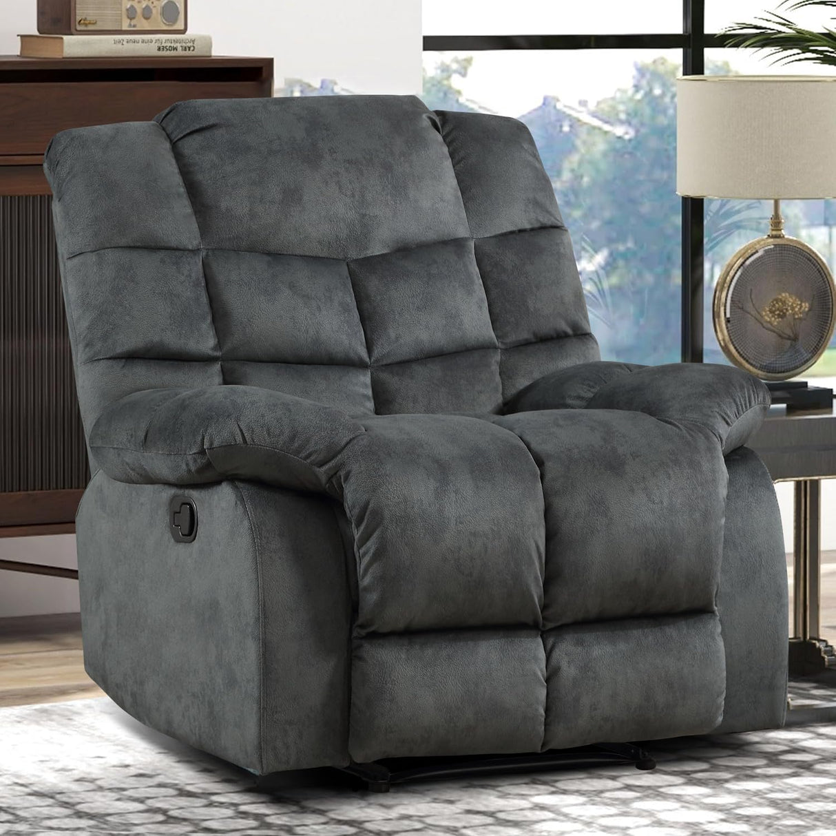 CANMOV Manual Recliner Chair, Single Reclining Sofa with Overstuffed Backrest and Armrest for Living Room, Bedroom Furniture, Grey CANMOV