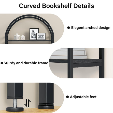 Semoic Arched Bookshelf with Drawers, 71" Tall Industrial Bookcase with Sturdy Metal Frame, Freestanding Display Shelving Unit, Geometric Book Shelf for Lving Room, Home Office, Black Semoic