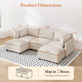 Vesgantti 109" U Shaped Cloud Sectional Sofa, Comfy Corduroy Upholstered Sectional Modular Sofas for Living Room, Modern Modular Couch with 2 Ottoman Deep Seat, Beige Vesgantti