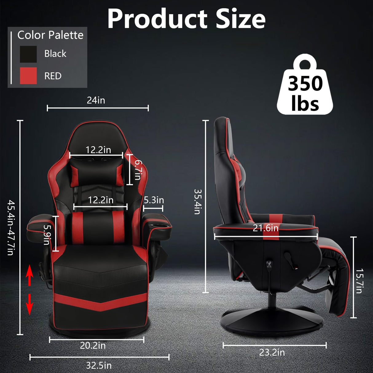 IBXFO Massage Gaming Chair for Adults, Heavy Duty Reclining Office Chair with Footrest, Adjustable Backrest and Cup Holder, Black Red IBXFO