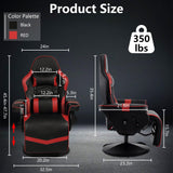 IBXFO Massage Gaming Chair for Adults, Heavy Duty Reclining Office Chair with Footrest, Adjustable Backrest and Cup Holder, Black Red IBXFO