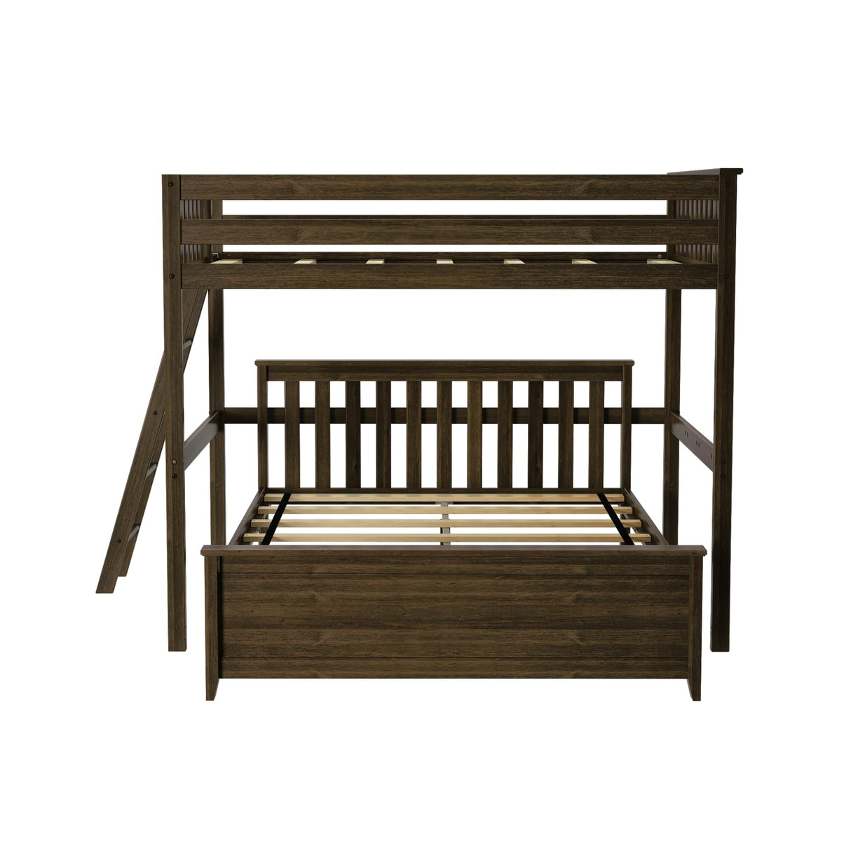 Max & Lily L-Shaped Full-Over-Queen Bunk Bed Frame in Walnut with End Ladder for Kids Max & Lily