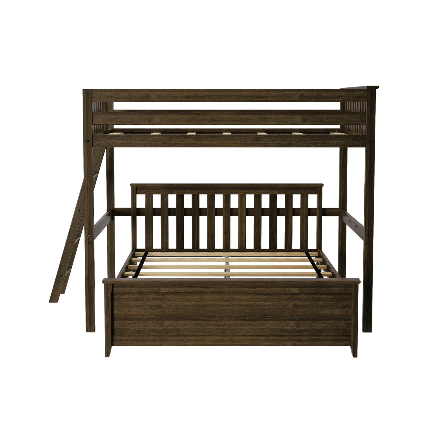 Max & Lily L-Shaped Full-Over-Queen Bunk Bed Frame in Walnut with End Ladder for Kids - WoodArtSupply