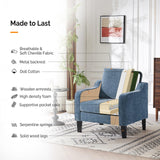 VINGLI Mid Century Modern Accent Chair,Navy Blue Chenille Chairs for Living Room Upholstered Armchair with Scooped Arms for Bedroom,Apartment,Studio,Office,Waiting Room VINGLI