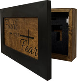 Bellewood Designs Hidden Gun Safe - Faith Over Fear Wall Gun Safe - Hidden Wall Storage - Wood Gun Cabinet - Handcrafted Religious Gun Concealment Furniture - Christian Hidden Gun Storage Bellewood Designs