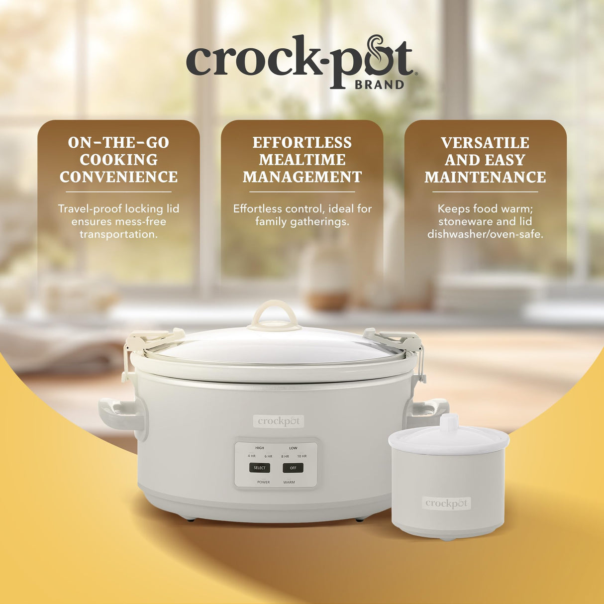 Crock-Pot 7 Quart Cook and Carry Slow Cooker with Touch Control, 4 Pre Programmed Settings, Removable Stoneware, and Locking Lid, Mushroom Crock-Pot