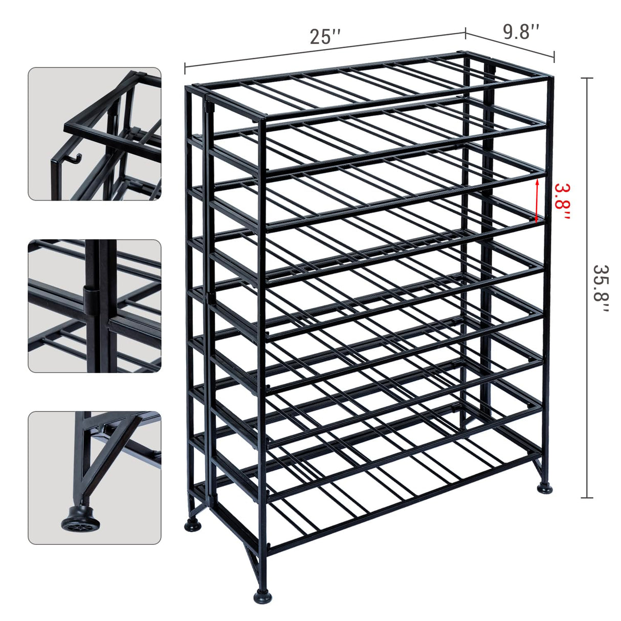 MyGift Black Metal Wine Rack Freestanding Floor Stand, 9 Tier Beverage Bottle Storage Shelf - Holds up to 54 Bottles MyGift