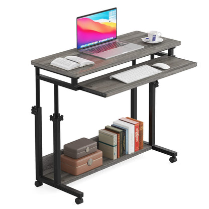 Tribesigns Portable Desk for Sofa and Bed, Height Adjustable Mobile Laptop Table Small Standing Desk Rolling Computer Cart with Keyboard Tray on Wheels for Home Office (Grey) - WoodArtSupply