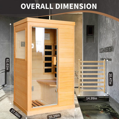 HAOYAYA Far Infrared Saunas with Control Panel and Tempered Glass Door Dry Sauna Bath 800W Low-EMF Home Sauna Spa Canadian Hemlock Wood Indoor Saunas Room Dimensions: 35.24 * 27.56 * 61.61 Inches