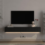 Floating TV Stand, Wall Mounted TV Shelf with LED Lights & Power Outlet, 68.8" Modern Entertainment Center Media Console with Storage with 3 Fluted Flip-Down Doors for Living Room,Bedroom(Black) GOSROMS