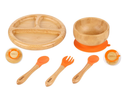 TATA AMG ® Bamboo Baby Plate and Bowl Set with Spoons and Fork for Babies | Bamboo Toddler Plates | Bamboo Suction Plate and Bowl Set for Babies | Baby Led Weaning Feeding Set - BPA Free