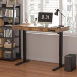 ADOFFUR Standing Desk with Drawer, 55 x 24 Inch Electric Standing Desk Adjustable Height Desk, Black Stand up Desk with One-Piece Brown Desktop, Wheels, Memory Presets, USB Ports for Home Office ADOFFUR