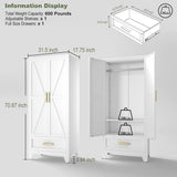 71 Farmhouse Metal Wardrobe Closet with Hanging Rod, 2 Barn Doors, Adjustable Shelves, Steel Armoire with Drawer for Home, Bedroom Black COFaR