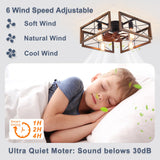 Capslpad 20''Farmhouse Flush Mount Ceiling Fan with Light and Remote Control,Industry Wood Low Profile Fan Rustic Industrial Caged Indoor Ceiling Fan for Bedroom Living Room Kitchen (4-Light) Capslpad